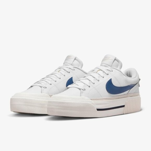 Nike Women Court Legacy Lift White Blue Platform Shoe DM7590-104 ** Size 7 ** - Picture 1 of 8
